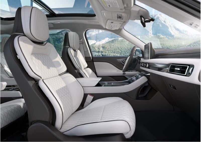 The interior of a Lincoln Aviator® Black Label model is shown in the Chalet theme | Holmes Tuttle Lincoln in Tucson AZ